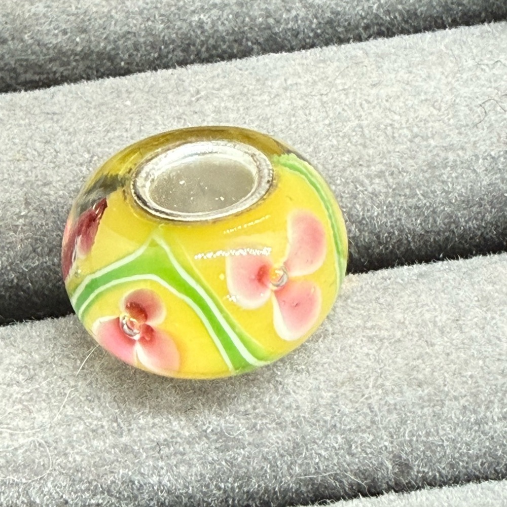Vintage yellow Murano-style lampwork glass floral bead charm